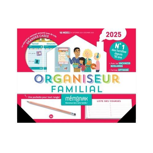 Agendas/Calendriers - ORGANISEUR FAMILIAL MEMONIAK 2025, CALENDRIER ORGANISATION FAMILIAL MENSUEL (SEPT. 2024- DEC. 2025)